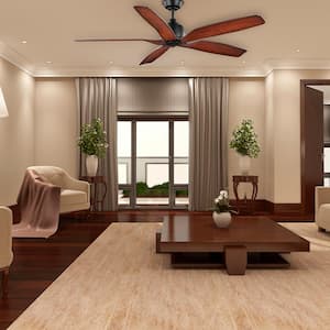 60 in. Sirrine Indoor/Outdoor Matte Black Smart Ceiling Fan with Remote Control Powered by Hubspace