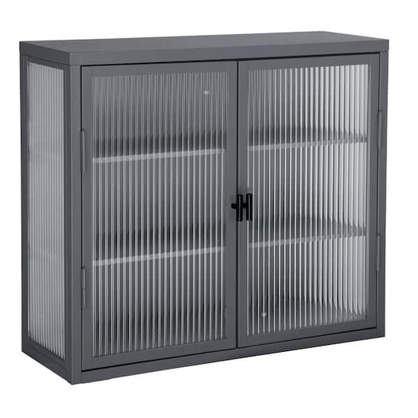 Unbranded 27.6 in. W x 9.1 in. D x 23.6 in. H in Grey Metal Ready to Assemble Wall Kitchen Cabinet with Detachable Shelves