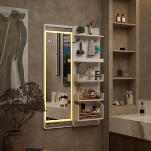 30.5 in. W x 47.2 in. H L Rectangular Wood Framed Wall-Mounted Bathroom Vanity Mirror in White With LED Lights, Hook