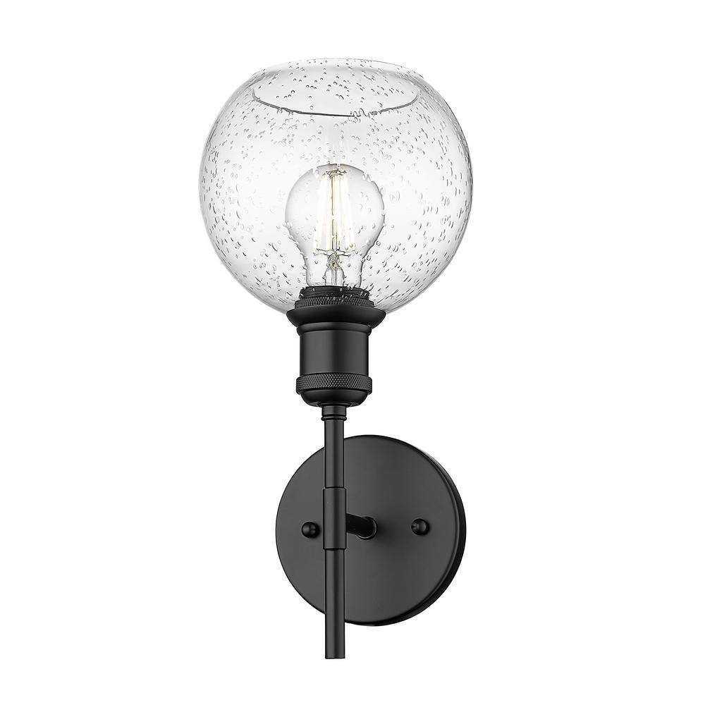 Matte Black Steel Wall Sconce with Seeded Glass Globe