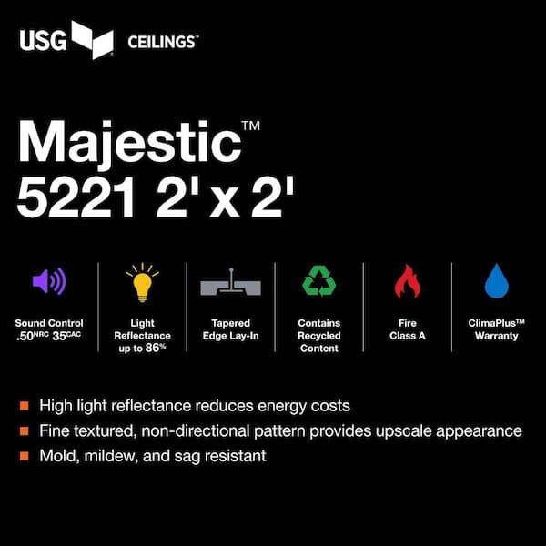 2 ft. x 2 ft. Majestic White Shadowline Tapered Edge Lay-In Ceiling Tile, pallet of 256 (1024 sq. ft.)