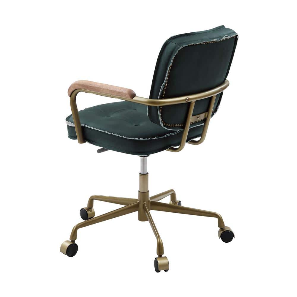 Elegant Emerald Green Leather Executive Swivel Chair with Gold Metal Base