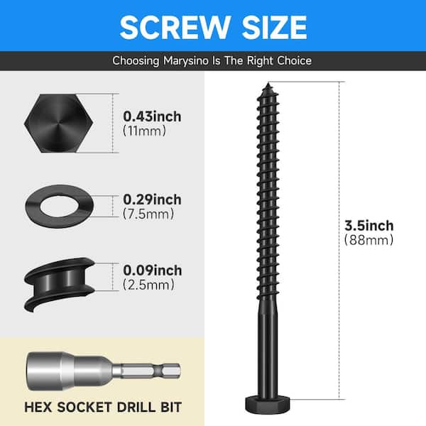 MarySino 1/4 in. x 3-1/2 in. Black Oxide Stainless Steel Hex