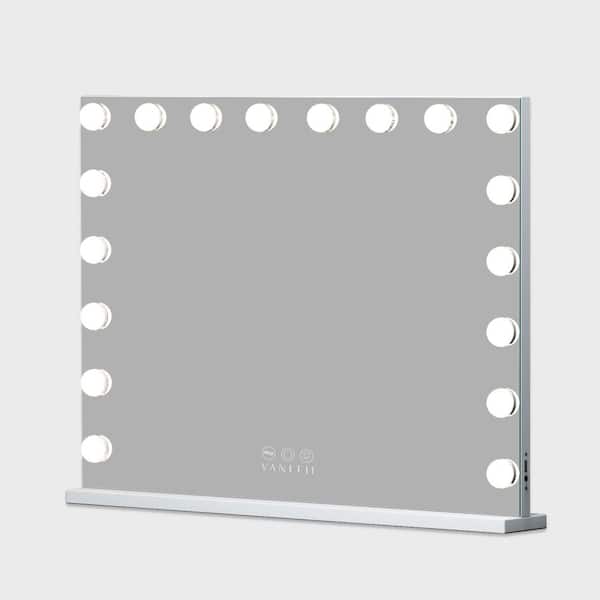 VANITII GLOBAL 32 in. W x 24 in. H Large Rectangular Framed Dimmable LED Tabletop Mounted Bathroom Makeup Mirror in White