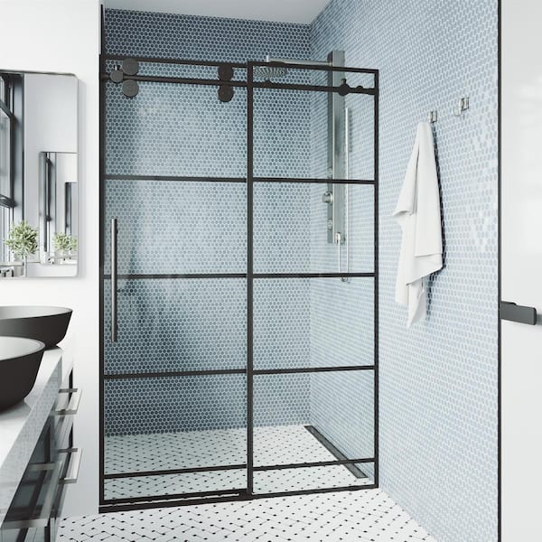 VIGO Elan 68 to 72 in. W x 74 in. H Sliding Frameless Shower Door in Matte Black with 3/8 in. (10mm) Clear Glass