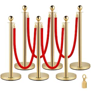 Crowd Control Stanchion 6-Pieces Gold Stanchions Posts Stainless Steel Stanchion Queue Post Red Rope Retractable