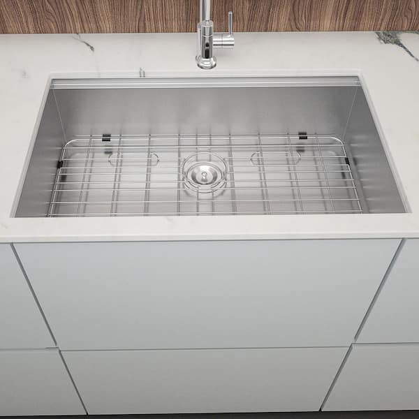 32 in. Undermount Single Bowl 18 Gauge Brushed Nickel Stainless Steel Kitchen Sink with Workstation