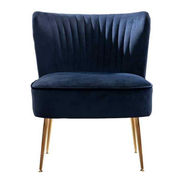 WESTINFURNITURE Trinity 25 in. Navy Blue Velvet Channel Tufted Accent Chair