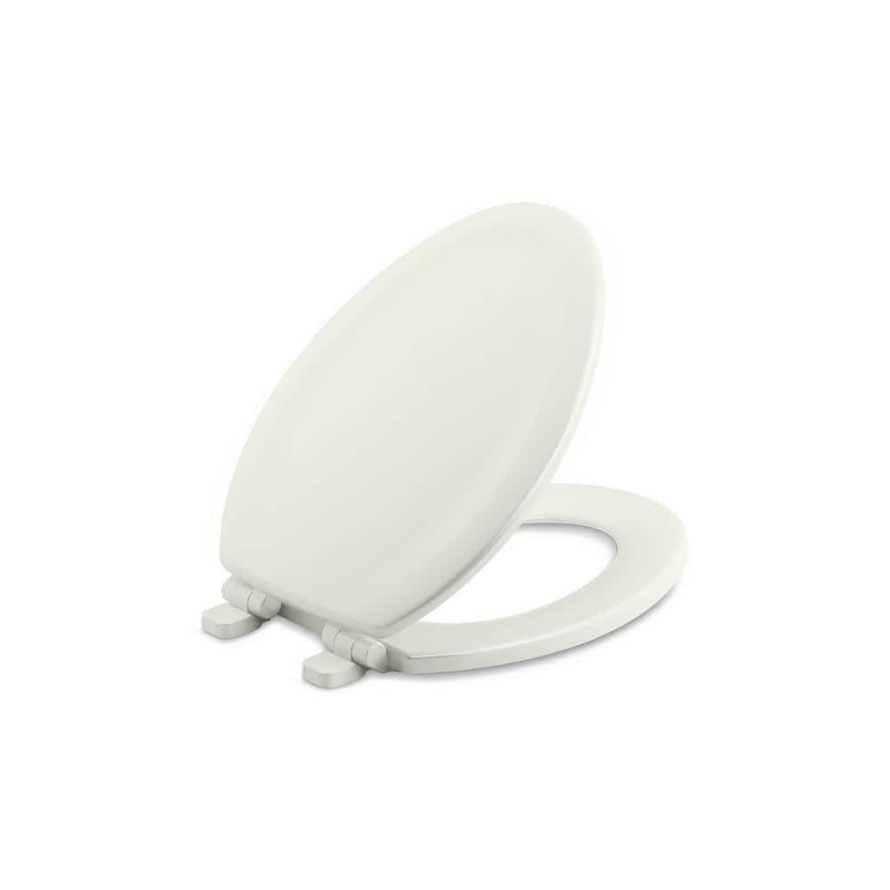 White Molded Wood Elongated Quiet-Close Toilet Seat