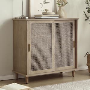 Rustic Natural Wood Buffet Cabinet with Circle Surface Design