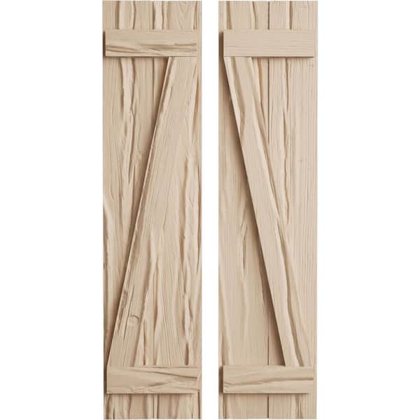 Ekena Millwork 11 in. x 24 in. Timberthane Polyurethane 2-Board Joined Board-n-Batten Riverwood Faux Wood Shutters w/Z-Board Pair