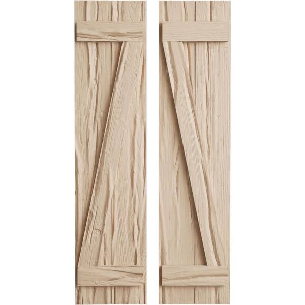 Ekena Millwork 11 in. x 70 in. Timberthane Polyurethane 2-Board Joined Board-n-Batten Riverwood Faux Wood Shutters w/Z-Board Pair