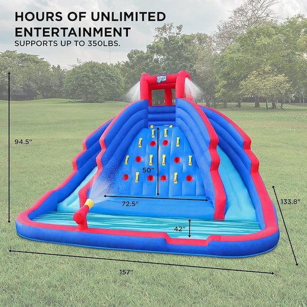 Inflatable Giant Water Slide - Huge Kids Pool (14 Feet Long by 8 Feet High)  with Built in Sprinkler Wave and Basketball Hoop - Heavy Duty Outdoor Surf  N Splash Adventure Park -