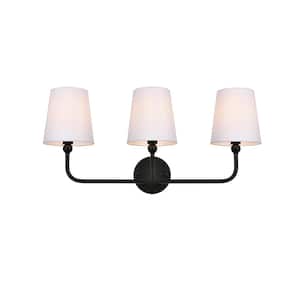 Simply Living 26 in. 3-Light Modern Black Vanity Light with White drum Shade