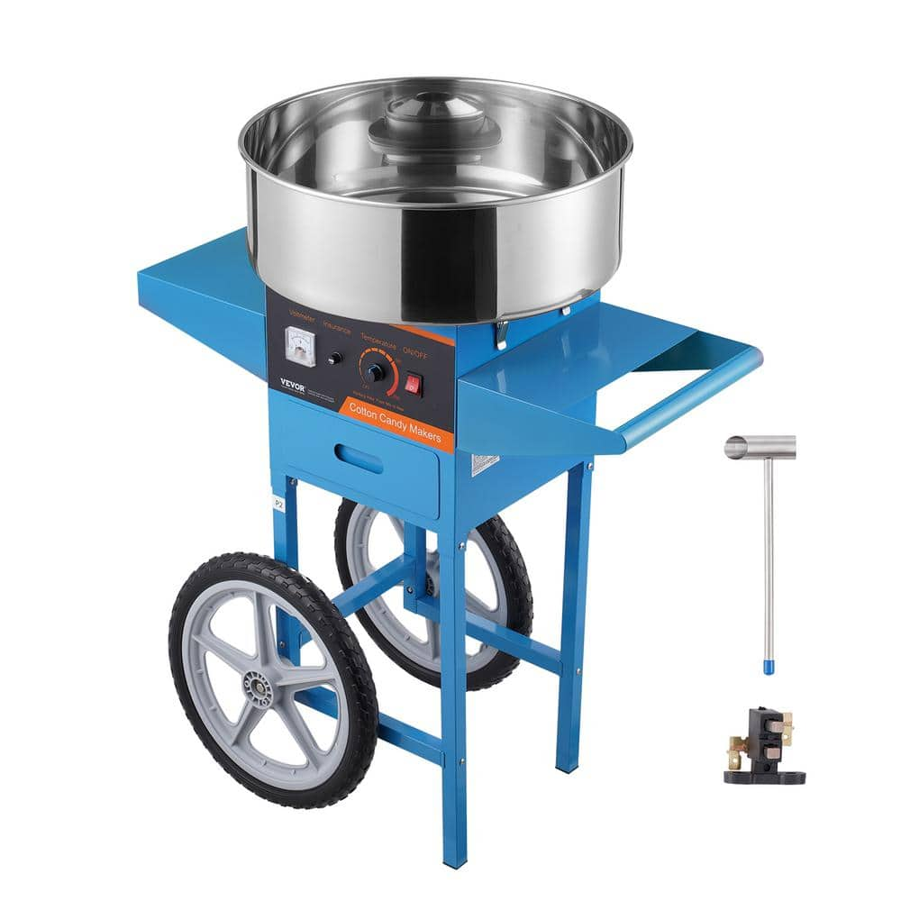 VEVOR Electric Cotton Candy Machine with Cart 1000W Commercial Candy Floss Maker with Stainless Steel Bowl, Drawer, Blue