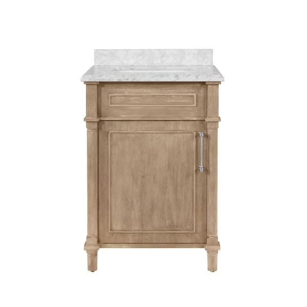 Aberdeen 24 in. Single Sink Antique Oak Bath Vanity with Carrara Marble Top (Assembled)