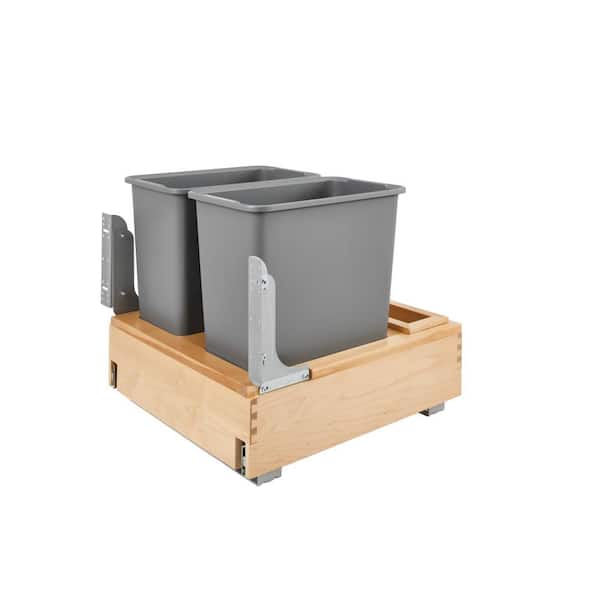Rev-A-Shelf 19.25 in. H x 20.25 in. W x 21.75 in. D Double 30 Qt. Pull-Out Bottom Mount and Silver Waste Container with Rev-A-Motion