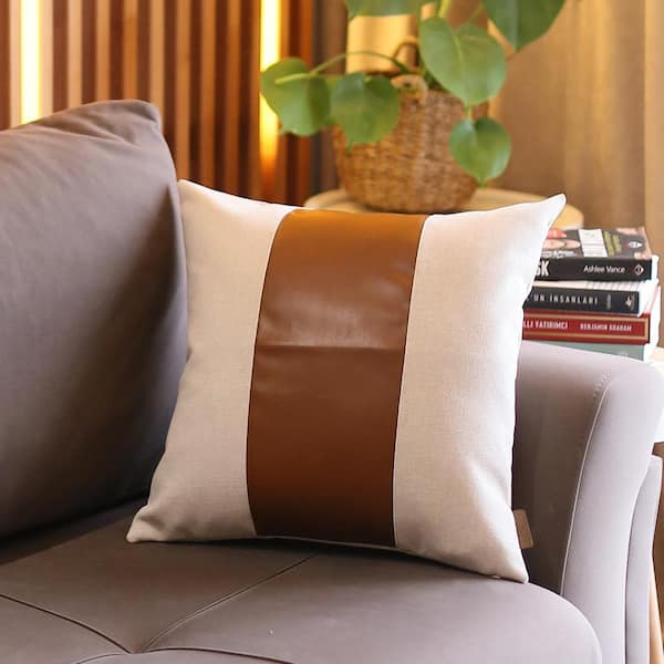 MIKE & Co. NEW YORK Brown Boho Handcrafted Vegan Faux Leather Mixed Solid  Throw Pillow Cover (Set of 2) SET-975-2 - The Home Depot