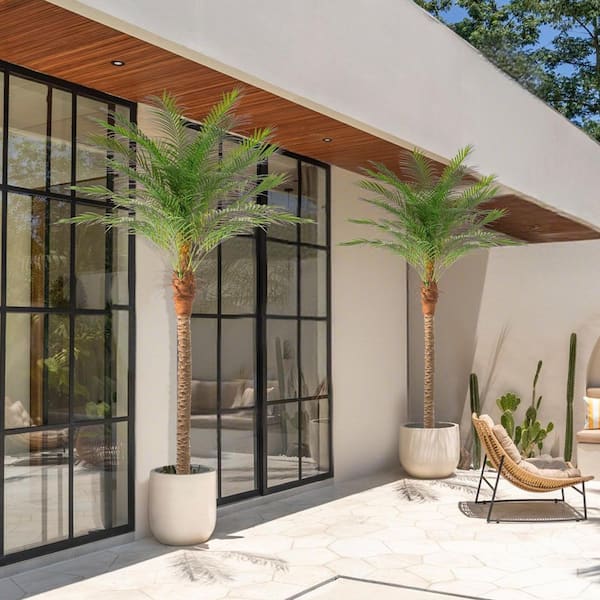 2-Pieces Trees 9 ft. Artificial Palm Tree w/ Black Pot and 21-Adjustable Leaves 108 in. Green Plants Outdoor Indooe Dec