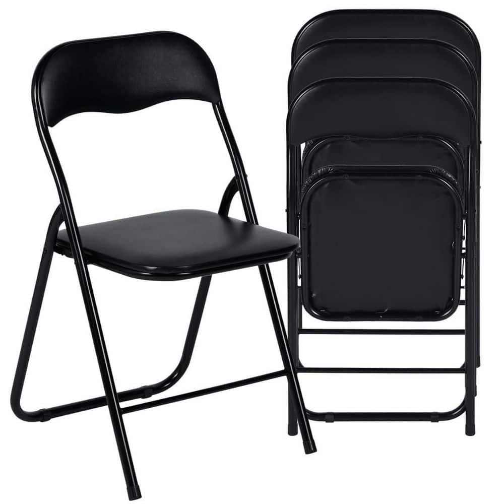 Homy Casa MAGOIU Black Metal Folding Utility Chair with Plastic