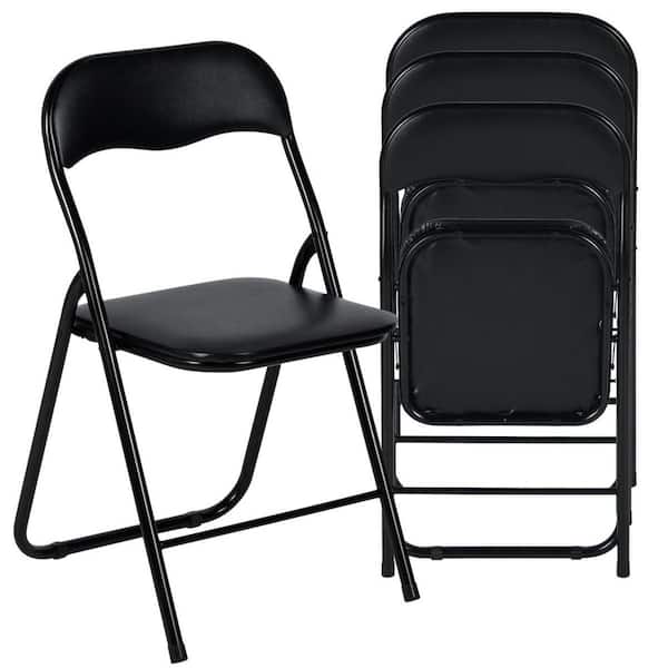 Homy Casa MAGOIU Black  Metal Folding Utility Chair with Plastic Padded Seat and Steel Frame For Indoor and Outdoor (Set of 4)