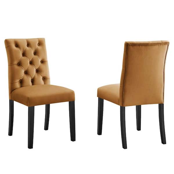 MODWAY Duchess Cognac Performance Velvet Tufted Dining Side Chairs (Set of 2)