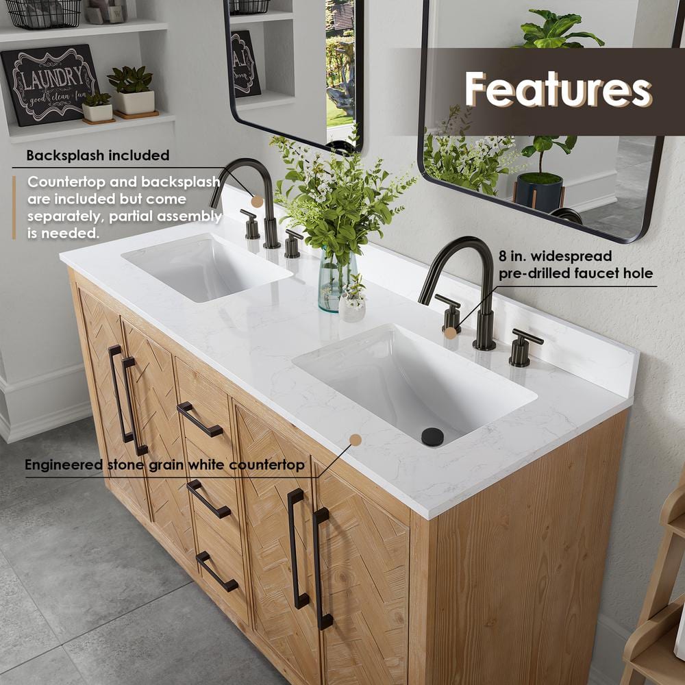 Bellavia 60" Weathered Fir Wood Vanity with Stone Top and Mirror