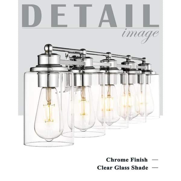 Farmhouse 37.4 in. 5 Light Chrome Bathroom Vanity Light with Clear Glass Shades