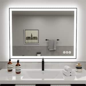 48 in. W x 36 in. H Modern Framed Wall Mounted Anti-Fog Dimmer Touch Sensor Bathroom Vanity Mirror in Matte Black