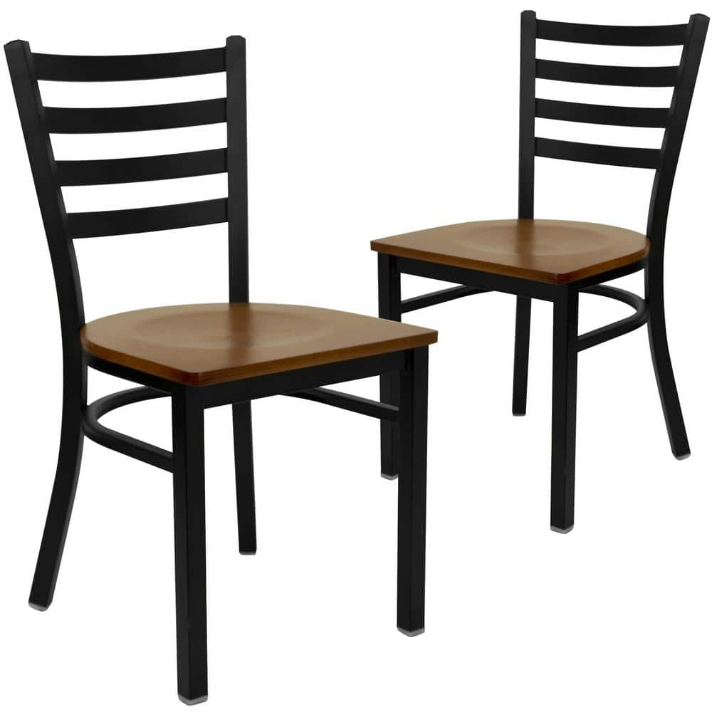 Cherry Wood Seat/Black Metal Frame Restaurant Chairs (Set of 2) price history on PriceWatchPro