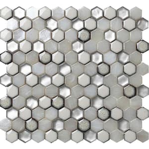 10.8 in. x 11.5 in. White Hexagon Polished and Honed Glass Mosaic Floor and Wall Tile (10-Pack) (8.63 sq. ft./Case)