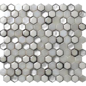 Apollo Tile Silver 4 in. x 5 in. Hexagon Glossy Glass Floor and Wall ...