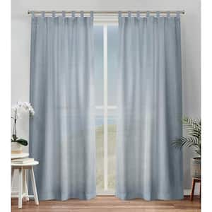 Bella Melrose Blue Solid Sheer Tab Top Curtain, 54 in. W x 84 in. L (Set of 2)