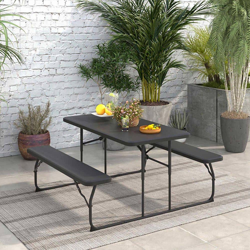 Boyel Living 59 in. Black Rectangle Stainless Steel Folding Picnic ...