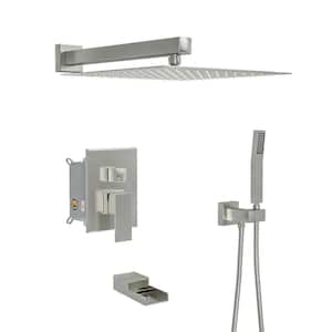 3-Spray Patterns with 1.8 GPM 12 in. Wall Mount Dual Shower Head with Handheld Shower System in Brushed Nickel
