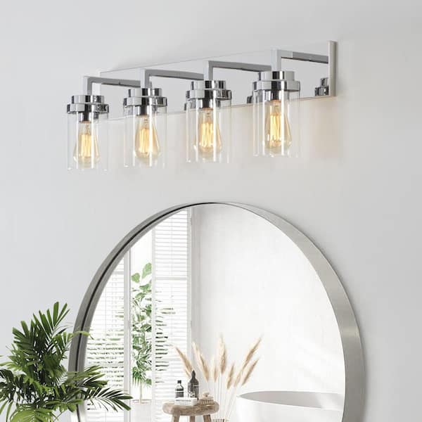 30 in. 4-Light Chrome Vanity Light with Clear Glass Shade