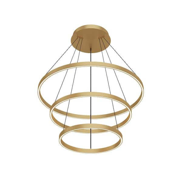 KUZCO Cerchio 32 in. 3-Light 150-Watt Brushed Gold Integrated LED Chandelier
