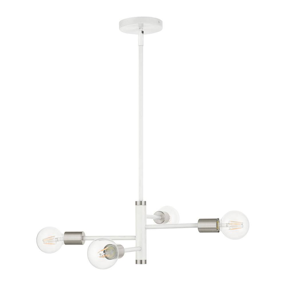 White Mini 4-Light Chandelier with Nickel Accents