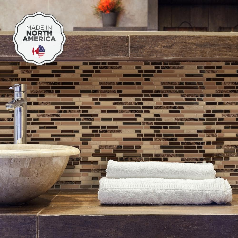 Bellagio Keystone 10'' x 10'' Brown and Beige Peel and Stick Backsplash Tiles