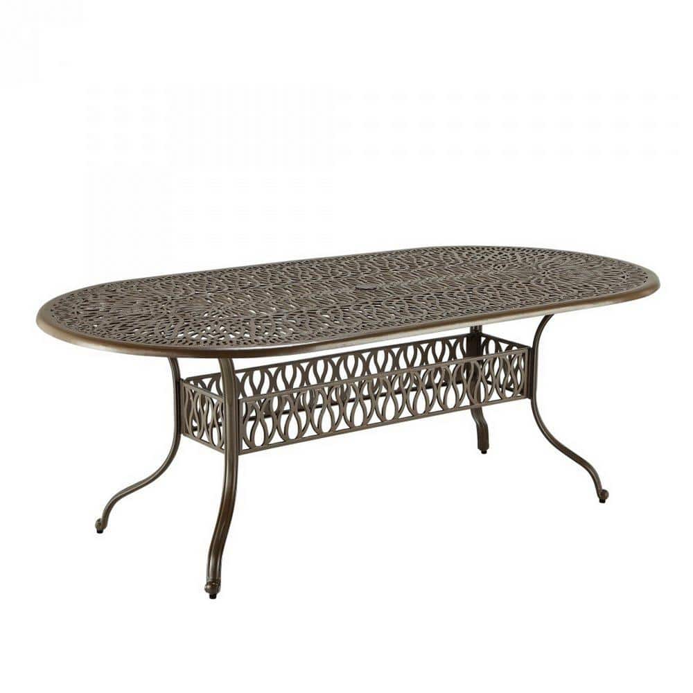 Capri Taupe Cast Aluminum Outdoor Dining Table with Umbrella Hole