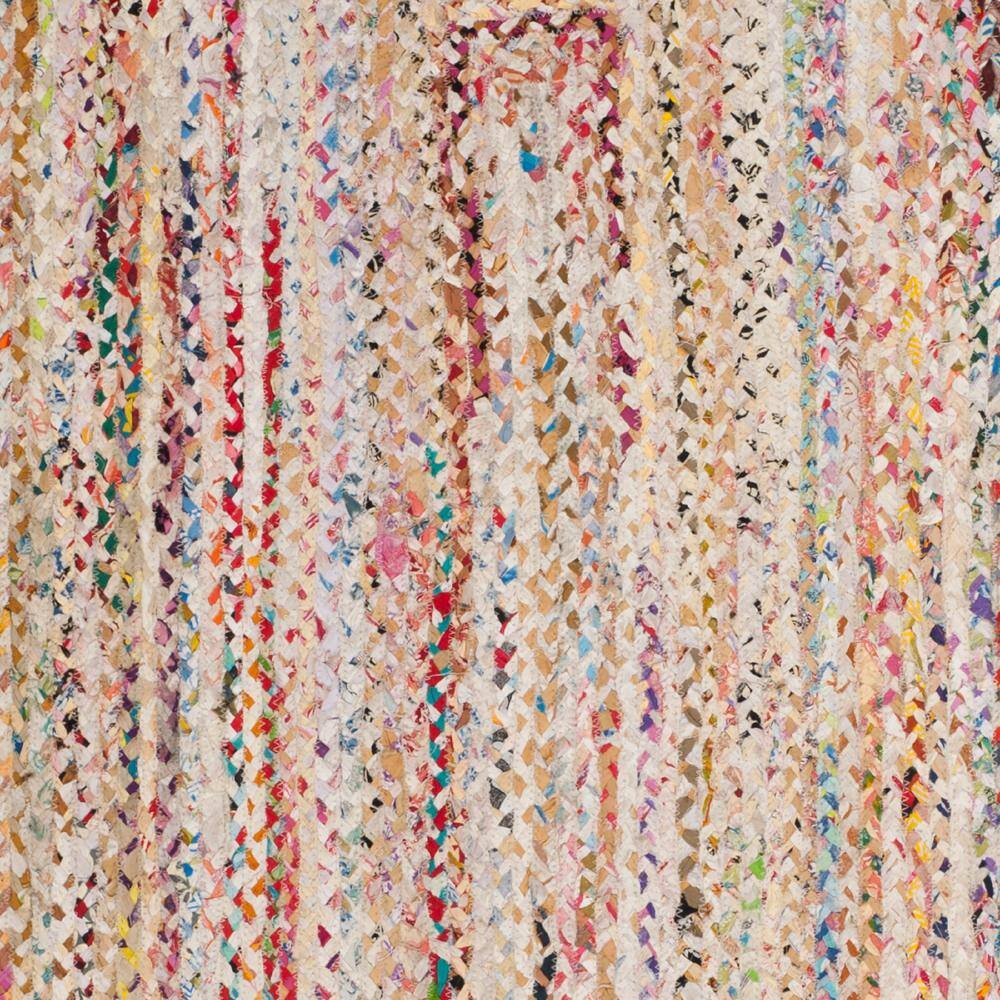 Ivory and Multicolor Braided Wool Cotton Area Rug