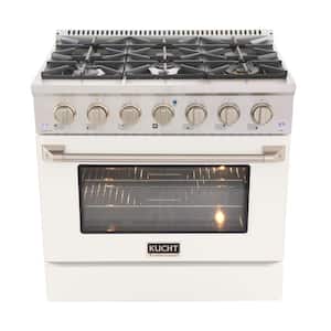 36 in. 5.2 cu. ft. Dual Fuel Range with Gas Stove and Electric Oven with Convection Oven in White