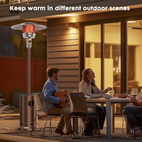 AUTMOON 48,000 BTU Propane Standing Patio Heater with Tabletop, Double-Layer Stainless Steel Burner and Safety Protection System