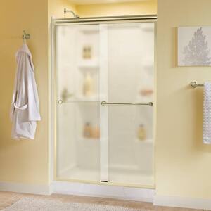 Crestfield 48 in. x 70 in. Semi-Frameless Traditional Sliding Shower Door in Brass with Frosted Glass