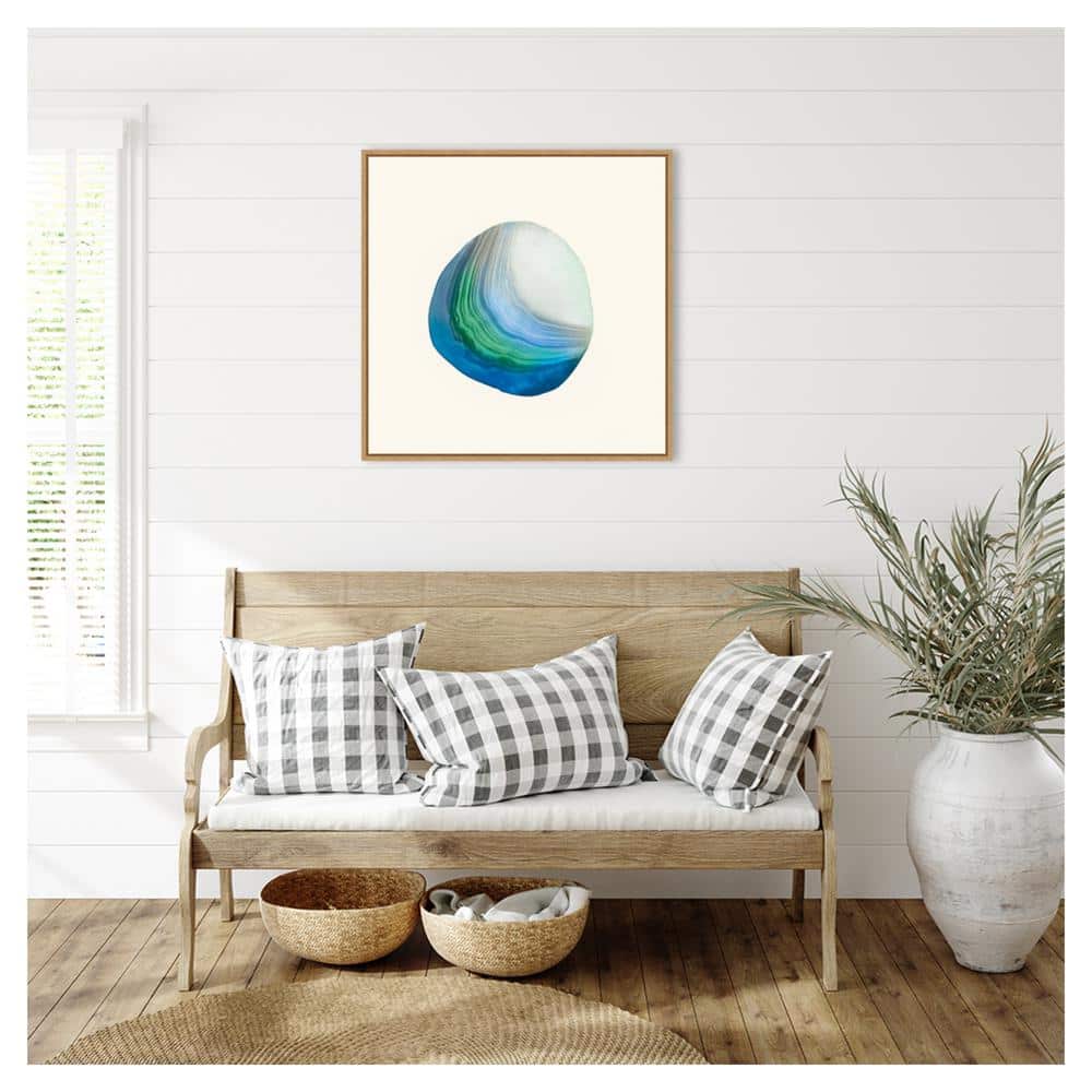 Metamorphism III Blue and Green Abstract Canvas Print with Maple Frame
