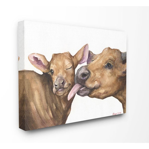 Stupell Industries 24 in. x 30 in. "Baby Cow Family" by George Dyachenko Canvas Wall Art
