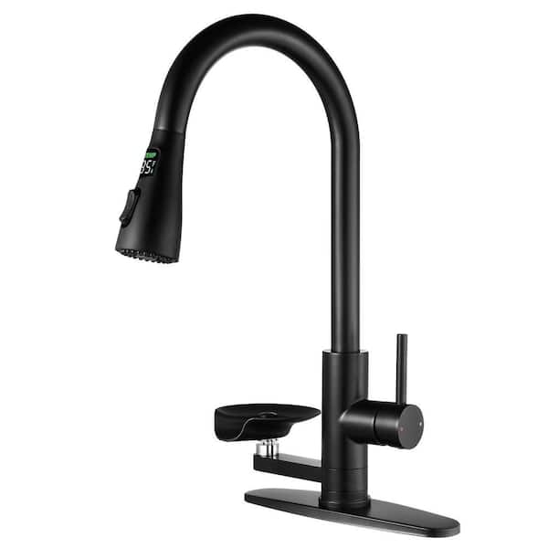 Single Handle Pull Down Sprayer Kitchen Faucet with 360° Spout Swivel LED Temperature Display 18.38 in. Matte Black