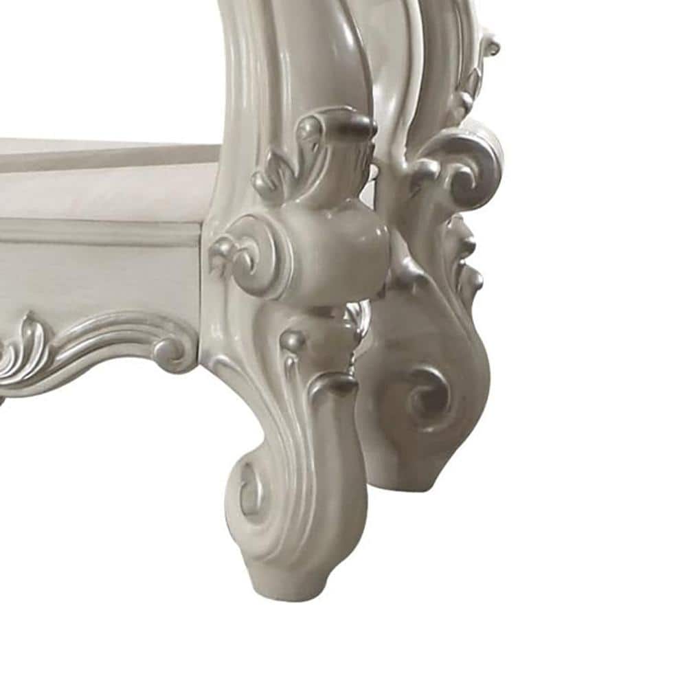 Versailles White Wood and Glass End Table with Shelf