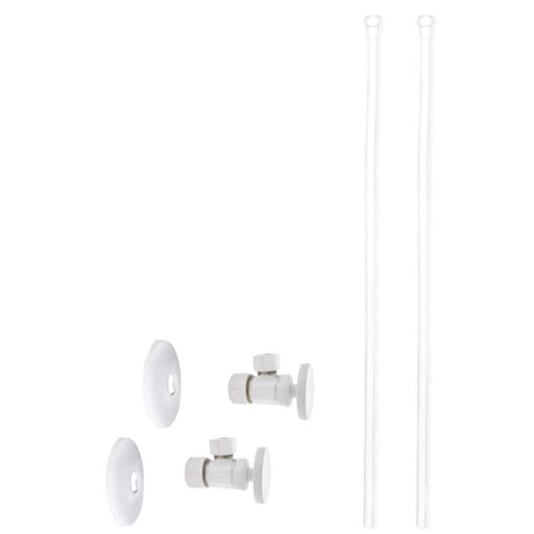 Westbrass 5/8 in. x 3/8 in. OD x 20 in. Bullnose Faucet Supply Line Kit with Round Handle Angle Shut Off Valve, Powder Coat White