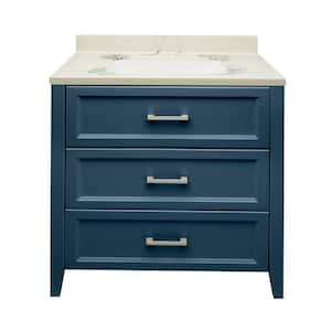 Capri 31 in. W x 22 in. D x 36 in. H Bath Vanity in Navy Blue with Cultured Marble Vanity Top in Carrara White